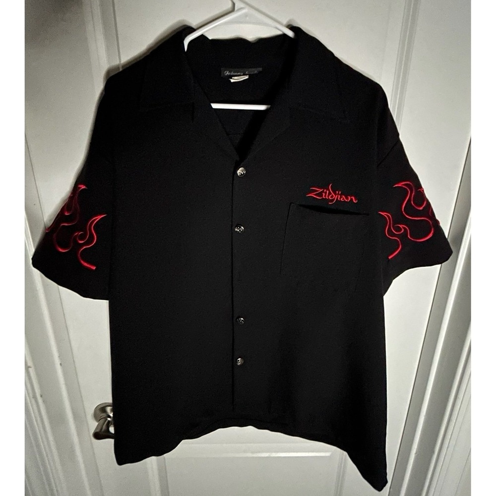 Vintage 90's Zildjian Instruments Flaming Sleeves Embroidery Button Up Shirt